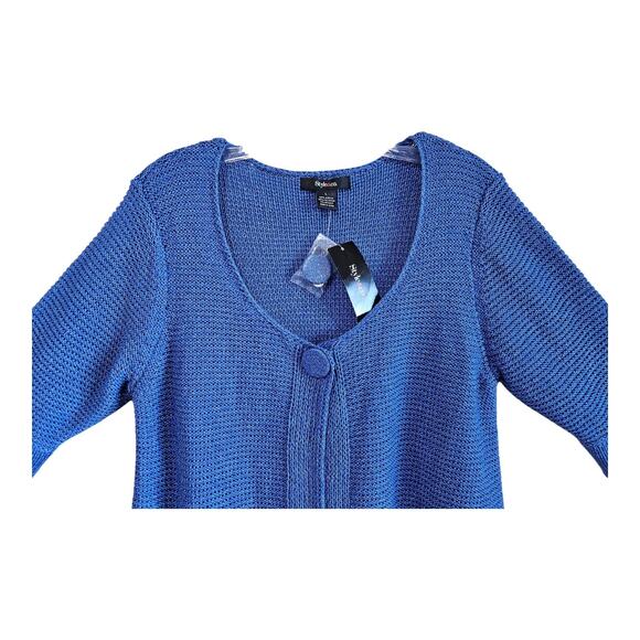 STYLE & CO Women L Shrug Cardigan Sweater Button Cobalt Blue Silver Cropped NEW - Picture 2 of 8